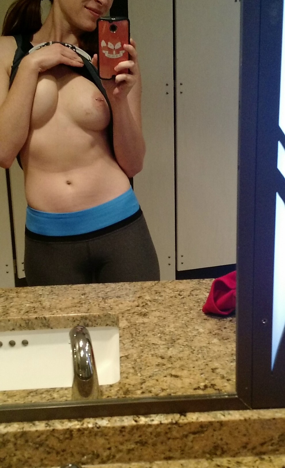 Because sometimes a girl just wants to show her boobs in a public restroom (f)