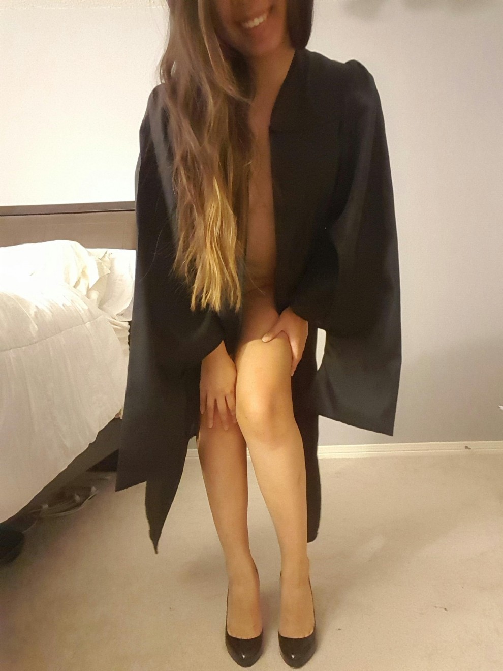 (F) Think anyone would notice what's underneath the gown?