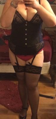Feeling so fucking hot right now in my corset and lingerie