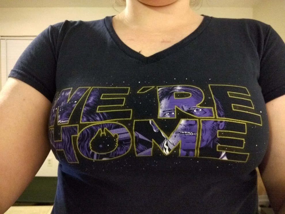 I was wondering why the guys kept glancing at my chest when I saw Star Wars on Thursday...