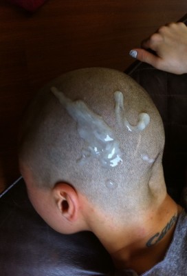 Jizz on a bald head