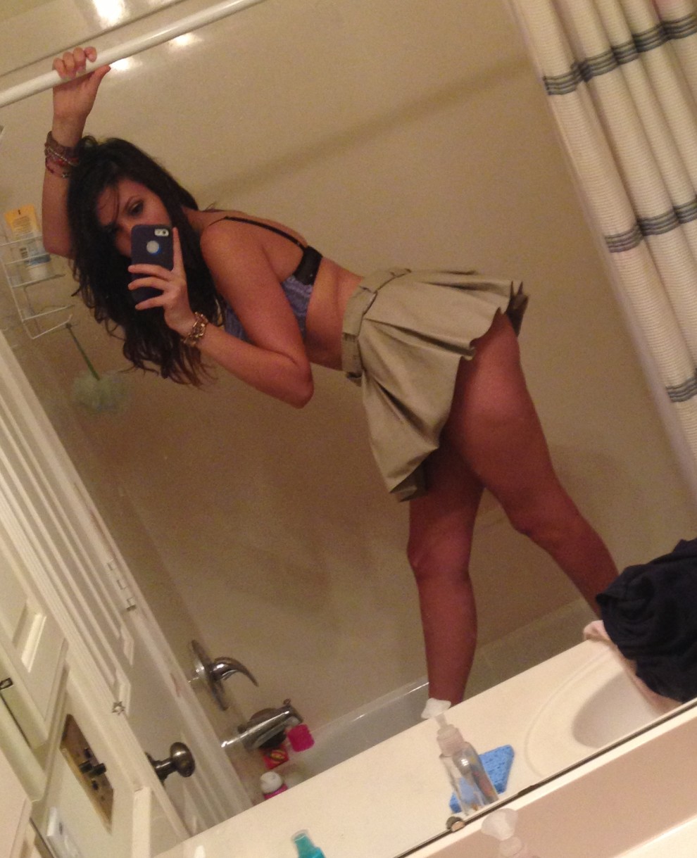 Khaki skirt in the shower