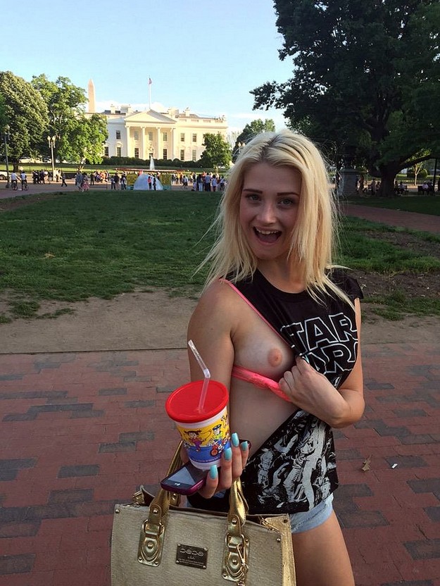 White House Boob Flash With Kiddie Cup In Hand!