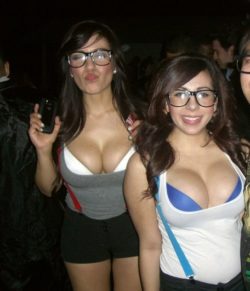 Two pairs of glasses and two pairs of boobs