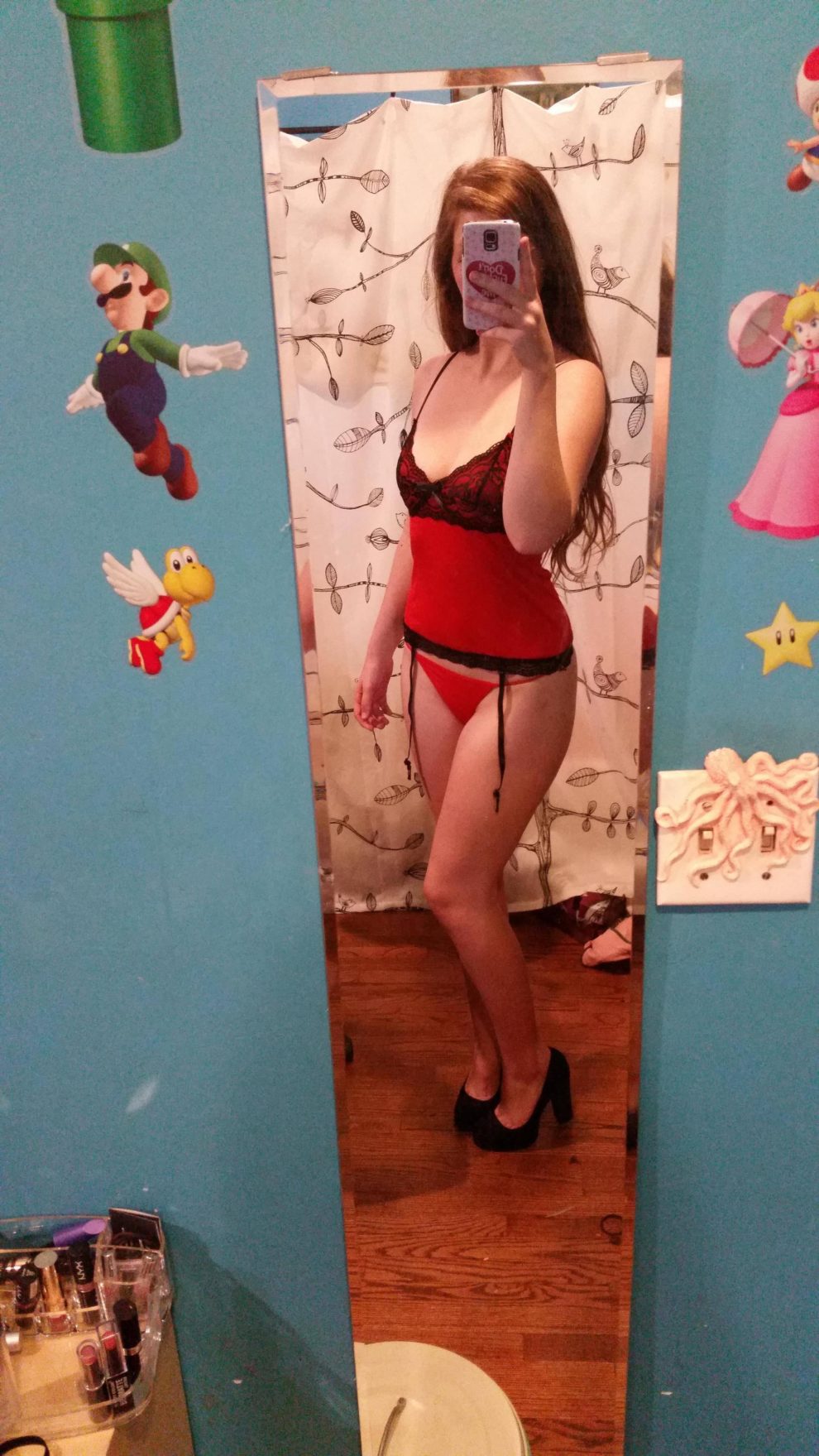 In red and in heels