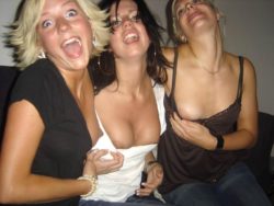 Making silly faces while showing a bit of their nipples