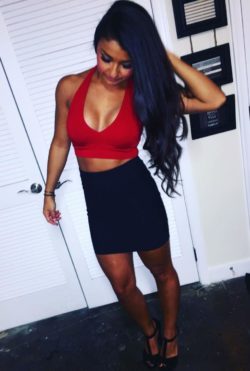 Black skirt red top