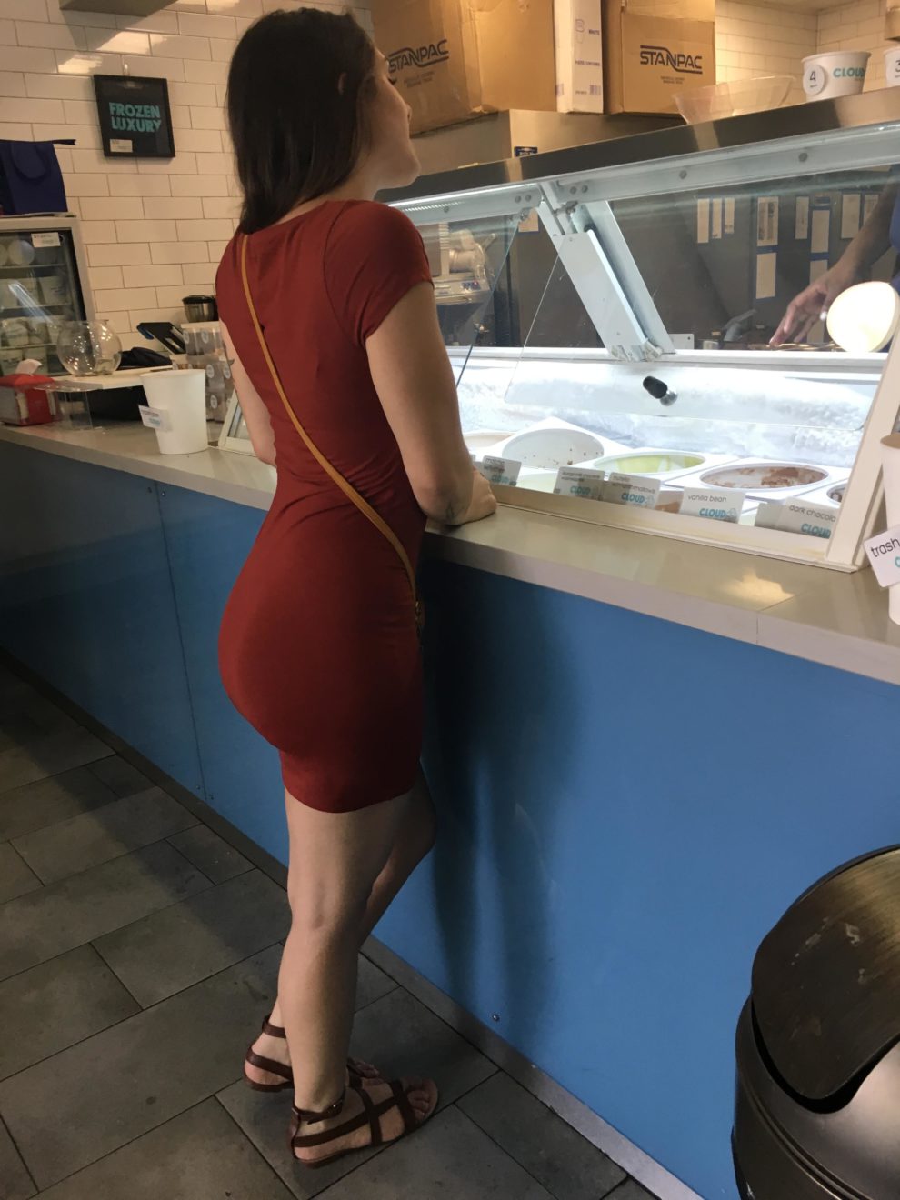 Tight dress in an ice cream shop