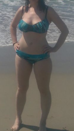 Wife showing off on the beach