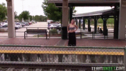 Flashing and teasing on train station [GIF]