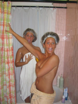 Shower cap girls caught topless