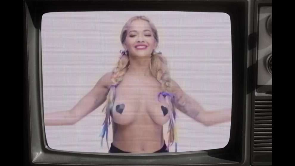 Rita Ora presenting her plots