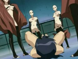Gaged anime bondman getting pinkish pussy gobbled by 3 hairless mistresses