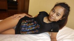 Pleasant Thai damsel uses her little throat and taut slit on foreigner