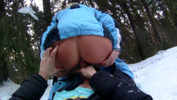 Snowboarder female enjoys hard-on