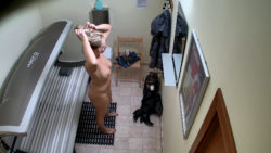Blonde Large Titties MILF Tannning her Frame in Solarium