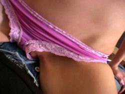 Bombshell dark brown exgirlfriend Melinda taunting us with her pinkish underware and pierced stomach